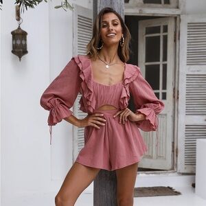 Hello Molly Dusty Mauve Pink Romper Size Large NWT